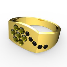 Gardenia Çiçek Yüzük - Siyah zirkon ve peridot 925 ayar altın kaplama gümüş yüzük #69f8uz