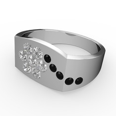 Gardenia Çiçek Yüzük - Siyah zirkon ve beyaz zirkon 18 ayar beyaz altın yüzük #6o0f6r