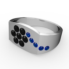 Gardenia Çiçek Yüzük - Lab safir ve siyah zirkon 8 ayar beyaz altın yüzük #749ydz