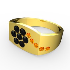 Gardenia Çiçek Yüzük - Sitrin ve siyah zirkon 8 ayar altın yüzük #7a6bsl