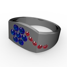 Garnet ve lab safir 925 ayar siyah rodyum kaplama gümüş yüzük