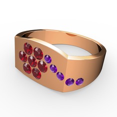 Ametist ve garnet 925 ayar rose altın kaplama gümüş yüzük