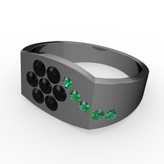 Gardenia Çiçek Yüzük - Yeşil kuvars ve siyah zirkon 925 ayar siyah rodyum kaplama gümüş yüzük #8e4nqg