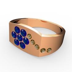 Gardenia Çiçek Yüzük - Dumanlı kuvars ve lab safir 14 ayar rose altın yüzük #95fd3o