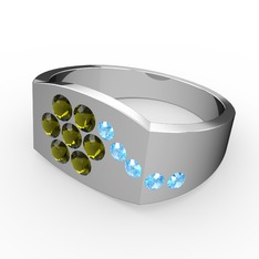 Gardenia Çiçek Yüzük - Akuamarin ve peridot 8 ayar beyaz altın yüzük #9ew89k