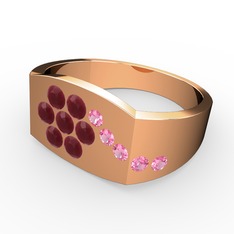 Gardenia Çiçek Yüzük - Pembe kuvars ve kök yakut 925 ayar rose altın kaplama gümüş yüzük #9gixr5