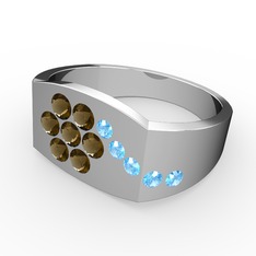 Gardenia Çiçek Yüzük - Akuamarin ve dumanlı kuvars 925 ayar gümüş yüzük #9hjfbr