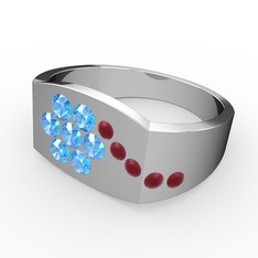 Kök yakut ve akuamarin 8 ayar beyaz altın yüzük