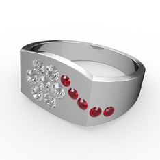 Garnet ve beyaz zirkon 14 ayar beyaz altın yüzük
