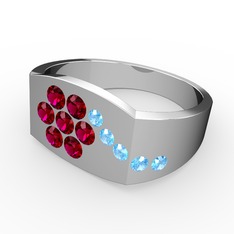 Akuamarin ve rodolit garnet 18 ayar beyaz altın yüzük