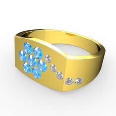 Gardenia Çiçek Yüzük - Swarovski ve akuamarin 925 ayar altın kaplama gümüş yüzük #a8ao2k