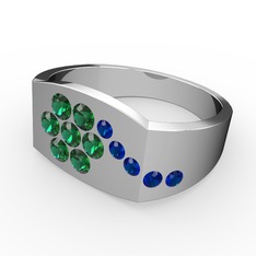 Lab safir ve yeşil kuvars 8 ayar beyaz altın yüzük