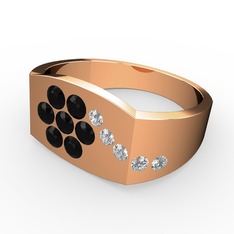 Gardenia Çiçek Yüzük - Swarovski ve siyah zirkon 14 ayar rose altın yüzük #agvbc6