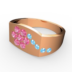 Gardenia Çiçek Yüzük - Akuamarin ve pembe kuvars 8 ayar rose altın yüzük #aircpg