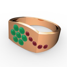 Gardenia Çiçek Yüzük - Kök yakut ve kök zümrüt 8 ayar rose altın yüzük #ap2uz4