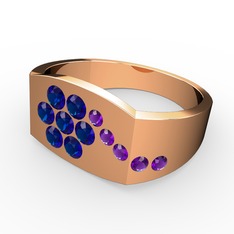 Ametist ve lab safir 14 ayar rose altın yüzük