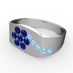 Gardenia Çiçek Yüzük - Akuamarin ve lab safir 925 ayar gümüş yüzük #c9esx0