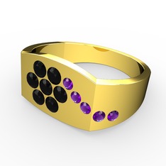 Gardenia Çiçek Yüzük - Ametist ve siyah zirkon 925 ayar altın kaplama gümüş yüzük #czs8pg