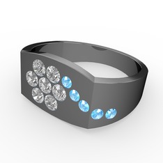 Gardenia Çiçek Yüzük - Akuamarin ve swarovski 925 ayar siyah rodyum kaplama gümüş yüzük #d6j44w