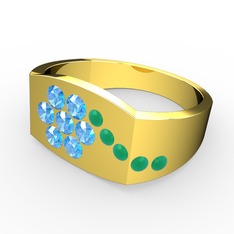 Gardenia Çiçek Yüzük - Kök zümrüt ve akuamarin 925 ayar altın kaplama gümüş yüzük #db6l8h