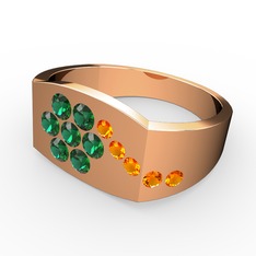 Sitrin ve yeşil kuvars 925 ayar rose altın kaplama gümüş yüzük