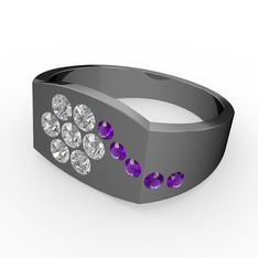 Gardenia Çiçek Yüzük - Ametist ve swarovski 925 ayar siyah rodyum kaplama gümüş yüzük #ds9fvp