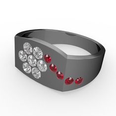 Gardenia Çiçek Yüzük - Garnet ve beyaz zirkon 925 ayar siyah rodyum kaplama gümüş yüzük #dvkvqj