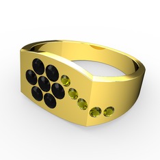 Peridot ve siyah zirkon 18 ayar altın yüzük