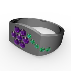 Gardenia Çiçek Yüzük - Yeşil kuvars ve ametist 925 ayar siyah rodyum kaplama gümüş yüzük #ejtd3l