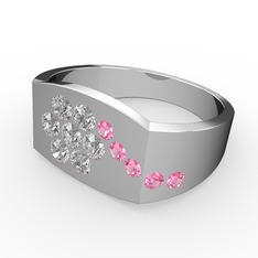 Pembe kuvars ve swarovski 18 ayar beyaz altın yüzük