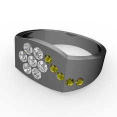 Gardenia Çiçek Yüzük - Peridot ve swarovski 925 ayar siyah rodyum kaplama gümüş yüzük #evk5c5
