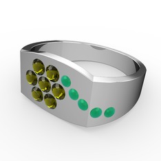 Gardenia Çiçek Yüzük - Kök zümrüt ve peridot 18 ayar beyaz altın yüzük #f6rqd9