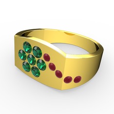 Gardenia Çiçek Yüzük - Kök yakut ve yeşil kuvars 14 ayar altın yüzük #g47rq4