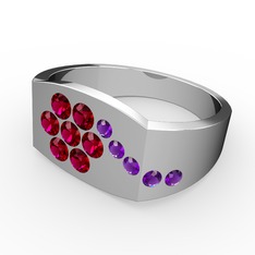 Gardenia Çiçek Yüzük - Ametist ve rodolit garnet 18 ayar beyaz altın yüzük #g8av1u