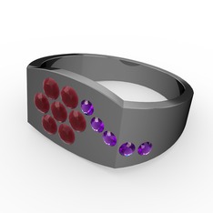 Ametist ve kök yakut 925 ayar siyah rodyum kaplama gümüş yüzük