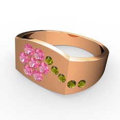 Peridot ve pembe kuvars 8 ayar rose altın yüzük
