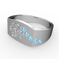 Gardenia Çiçek Yüzük - Akuamarin ve swarovski 18 ayar beyaz altın yüzük #i7f4o7