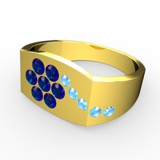 Gardenia Çiçek Yüzük - Akuamarin ve lab safir 18 ayar altın yüzük #id094j