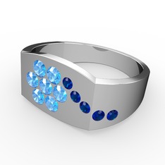 Gardenia Çiçek Yüzük - Lab safir ve akuamarin 925 ayar gümüş yüzük #ikdbs9