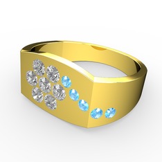 Akuamarin ve swarovski 14 ayar altın yüzük