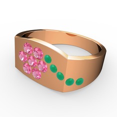 Gardenia Çiçek Yüzük - Kök zümrüt ve pembe kuvars 8 ayar rose altın yüzük #kx6g5x