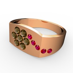 Rodolit garnet ve dumanlı kuvars 18 ayar rose altın yüzük
