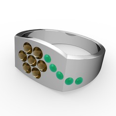 Gardenia Çiçek Yüzük - Kök zümrüt ve dumanlı kuvars 925 ayar gümüş yüzük #laj2mu