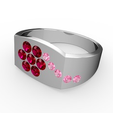 Gardenia Çiçek Yüzük - Pembe kuvars ve rodolit garnet 18 ayar beyaz altın yüzük #melwsz