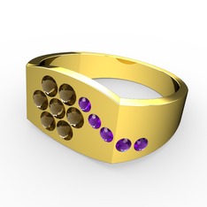 Gardenia Çiçek Yüzük - Ametist ve dumanlı kuvars 18 ayar altın yüzük #mr5zf9