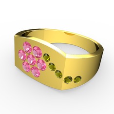 Peridot ve pembe kuvars 925 ayar altın kaplama gümüş yüzük