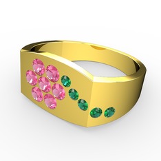 Gardenia Çiçek Yüzük - Yeşil kuvars ve pembe kuvars 8 ayar altın yüzük #pywpi