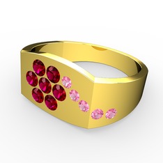 Pembe kuvars ve rodolit garnet 8 ayar altın yüzük