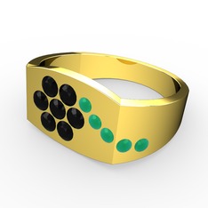 Gardenia Çiçek Yüzük - Kök zümrüt ve siyah zirkon 925 ayar altın kaplama gümüş yüzük #q7m340