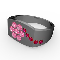 Gardenia Çiçek Yüzük - Rodolit garnet ve pembe kuvars 925 ayar siyah rodyum kaplama gümüş yüzük #qmr3f